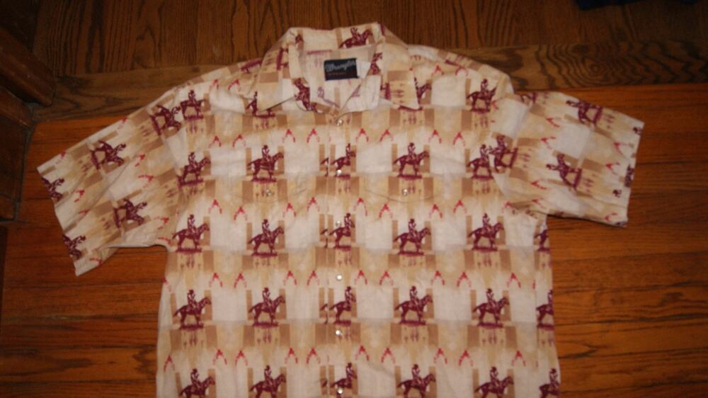 VTG Wrangler Western Shirt Mens 2XL Pearl Snap Short Sleeve Cowboy Horse Rodeo